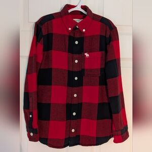Abercrombie & Fitch Boy Red Plaid Button Up Shirt 100% Cotton Size 7/8